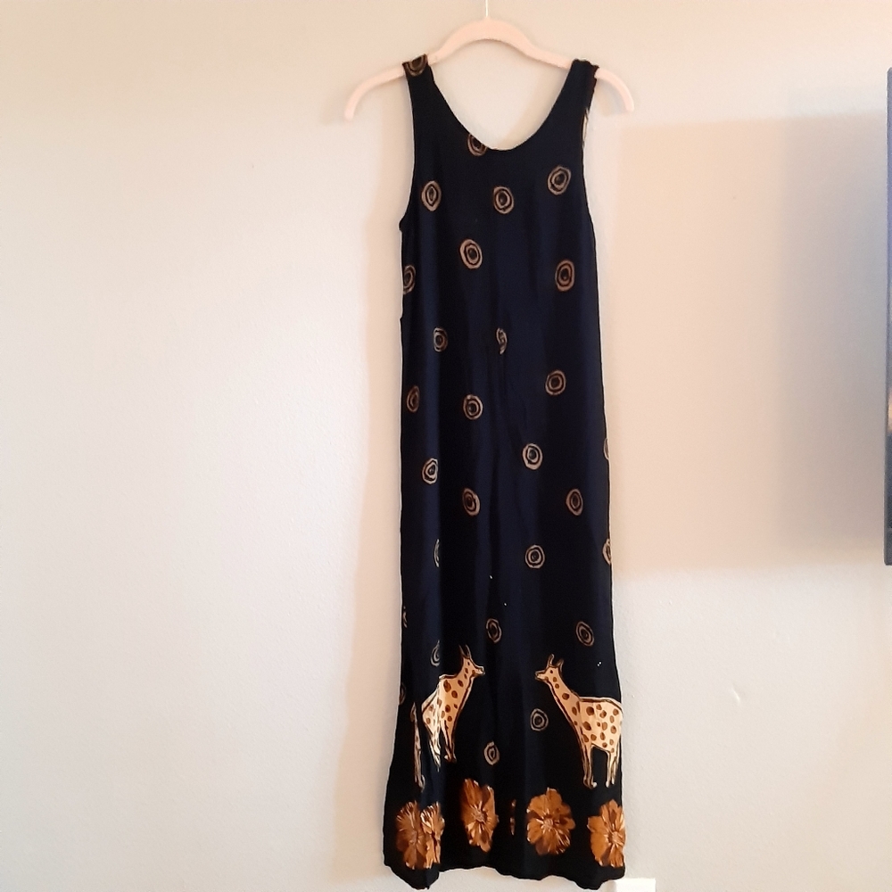 Vintage K. Studio Sleeveless Black Whimsical "Safari" Maxi Dress Size 6